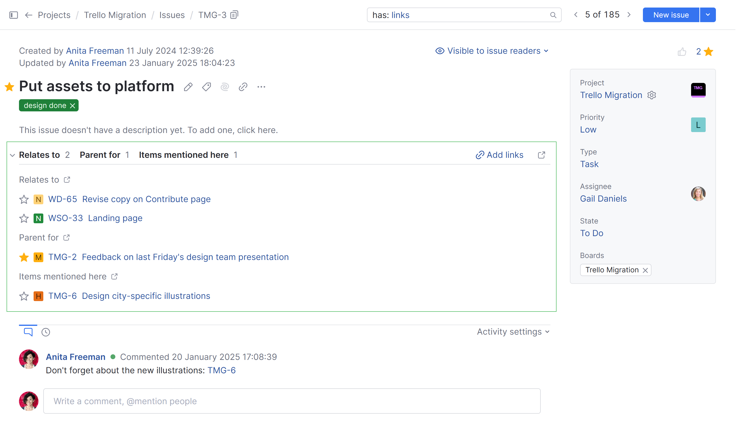 Single issue view links Single issue view links
