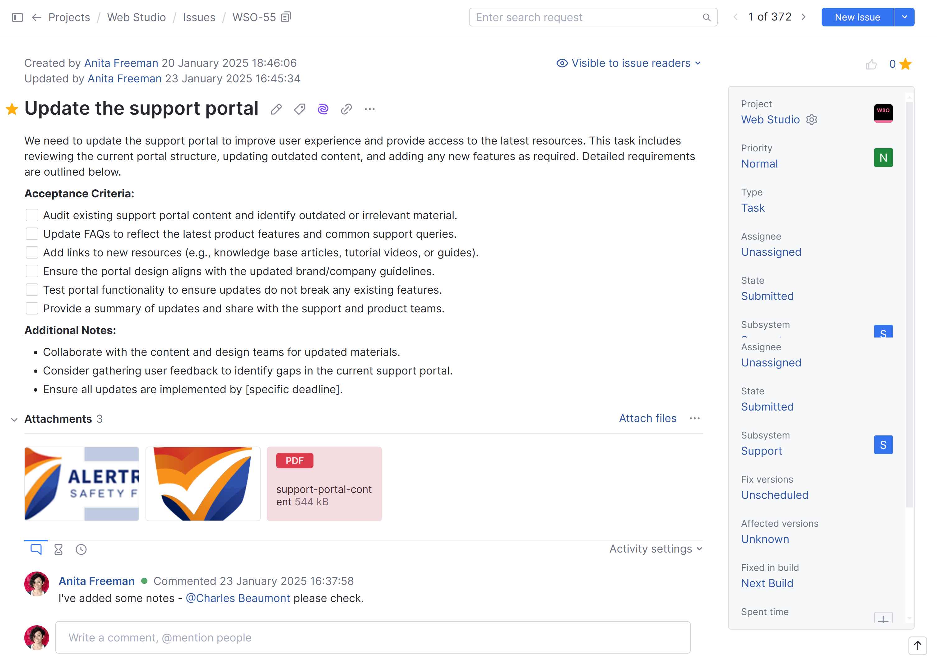 Single issue view in YouTrack. Single issue view in YouTrack.