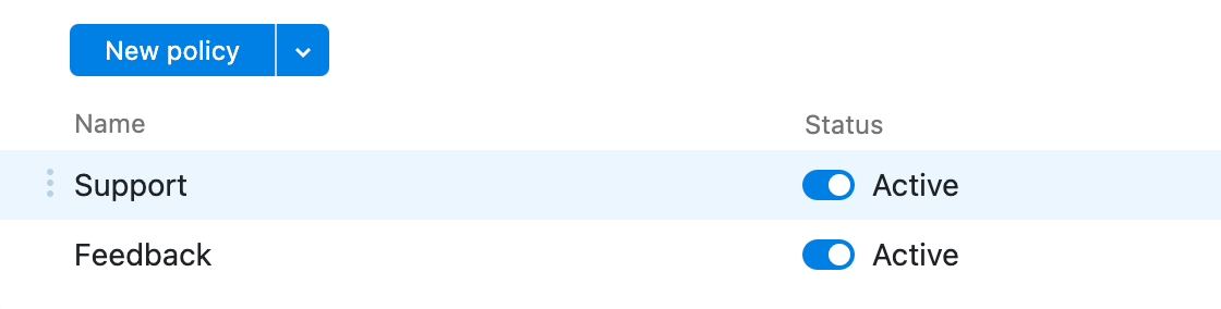 Available actiona for an SLA policy Available actiona for an SLA policy