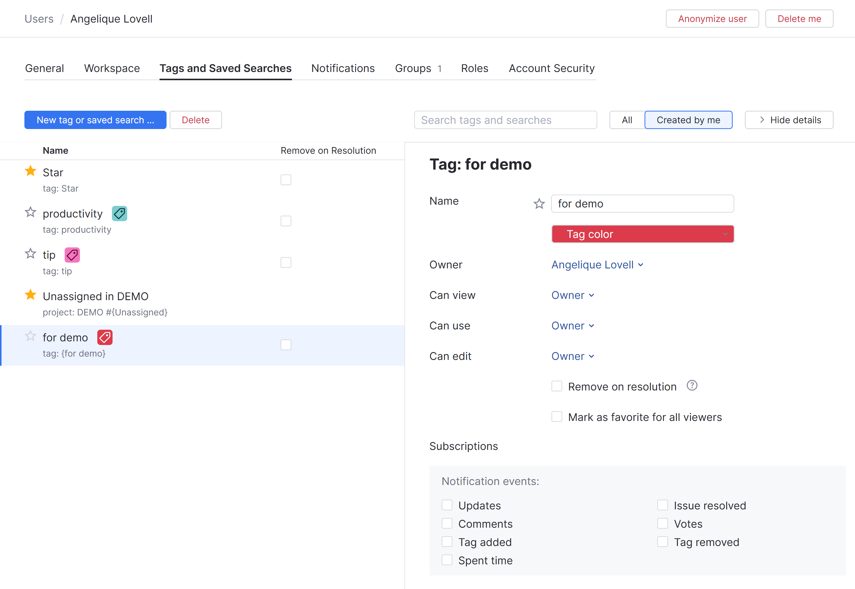 Tags and saved searches Tags and saved searches
