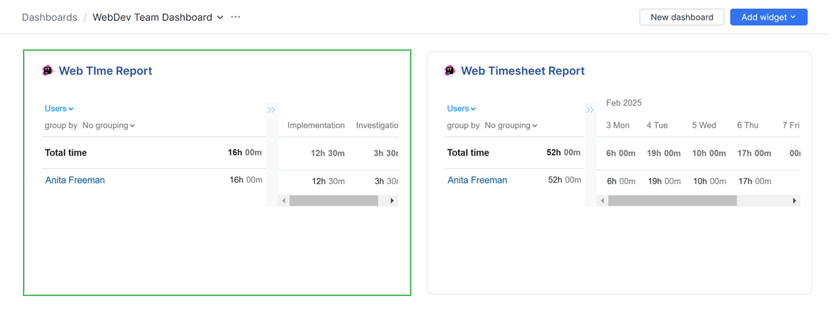 Time Report Widget Time Report Widget