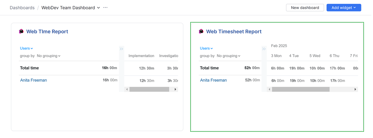 Timesheet Report Widget Timesheet Report Widget