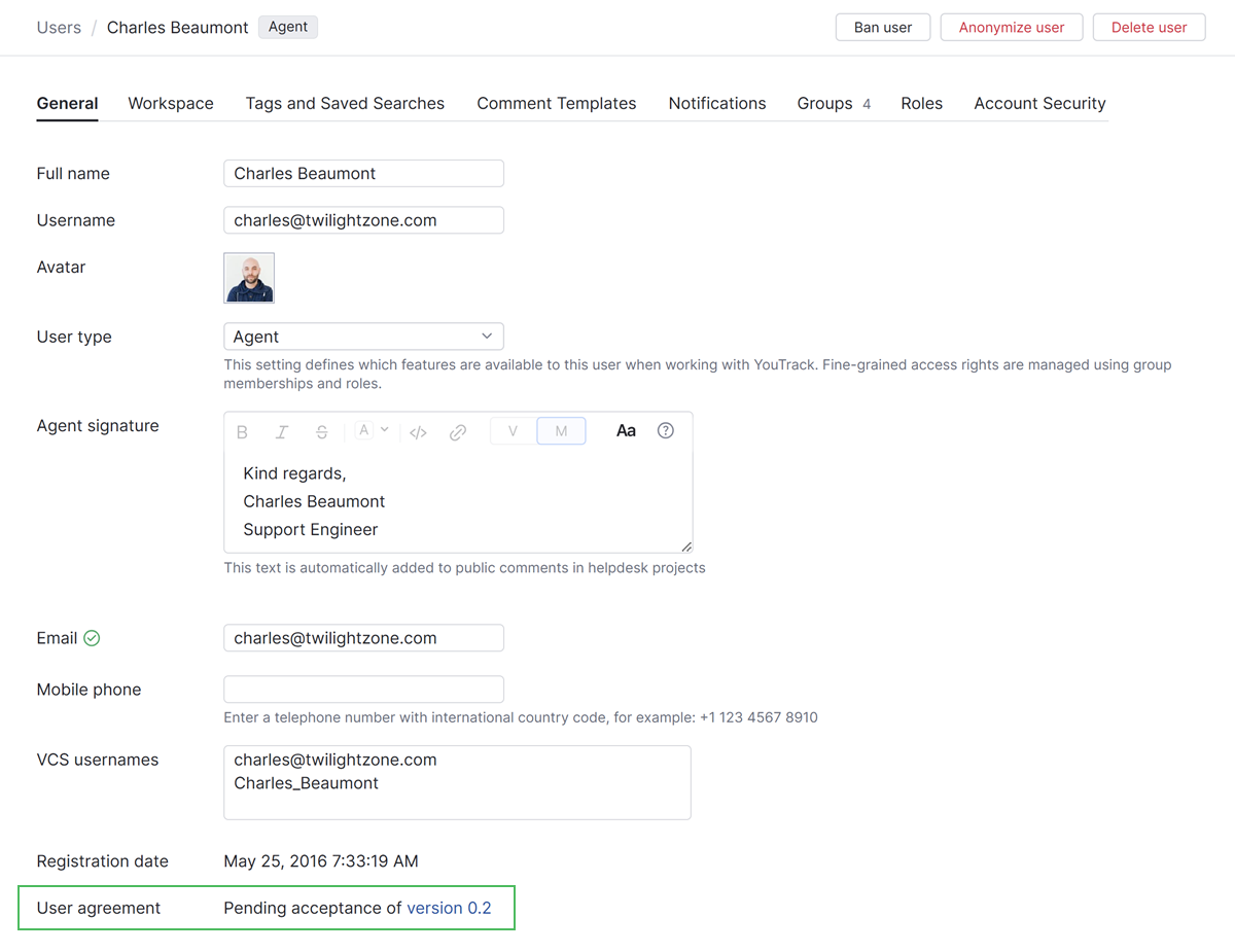 User agreement acceptance user profile User agreement acceptance user profile