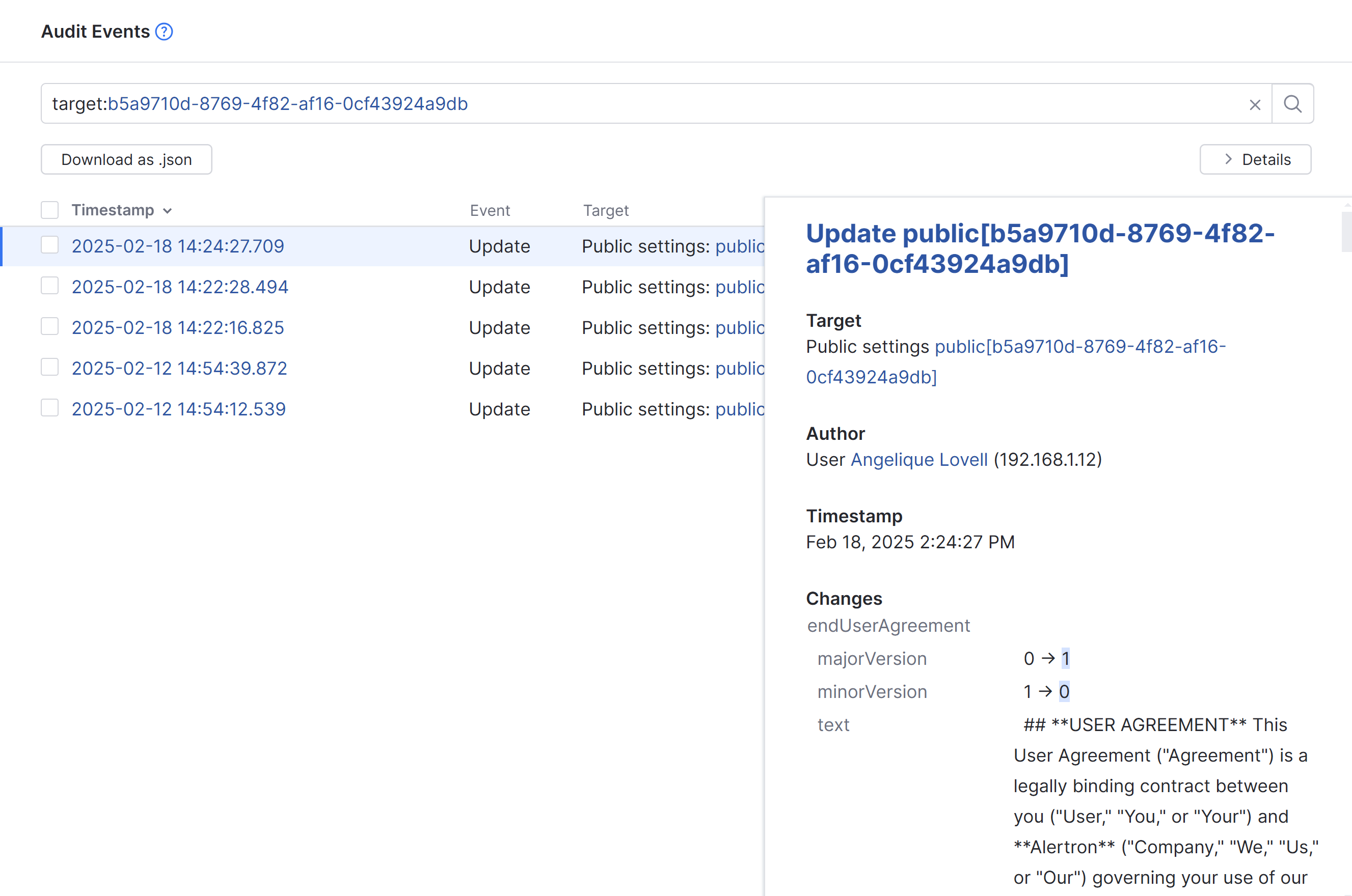 User agreement audit events User agreement audit events