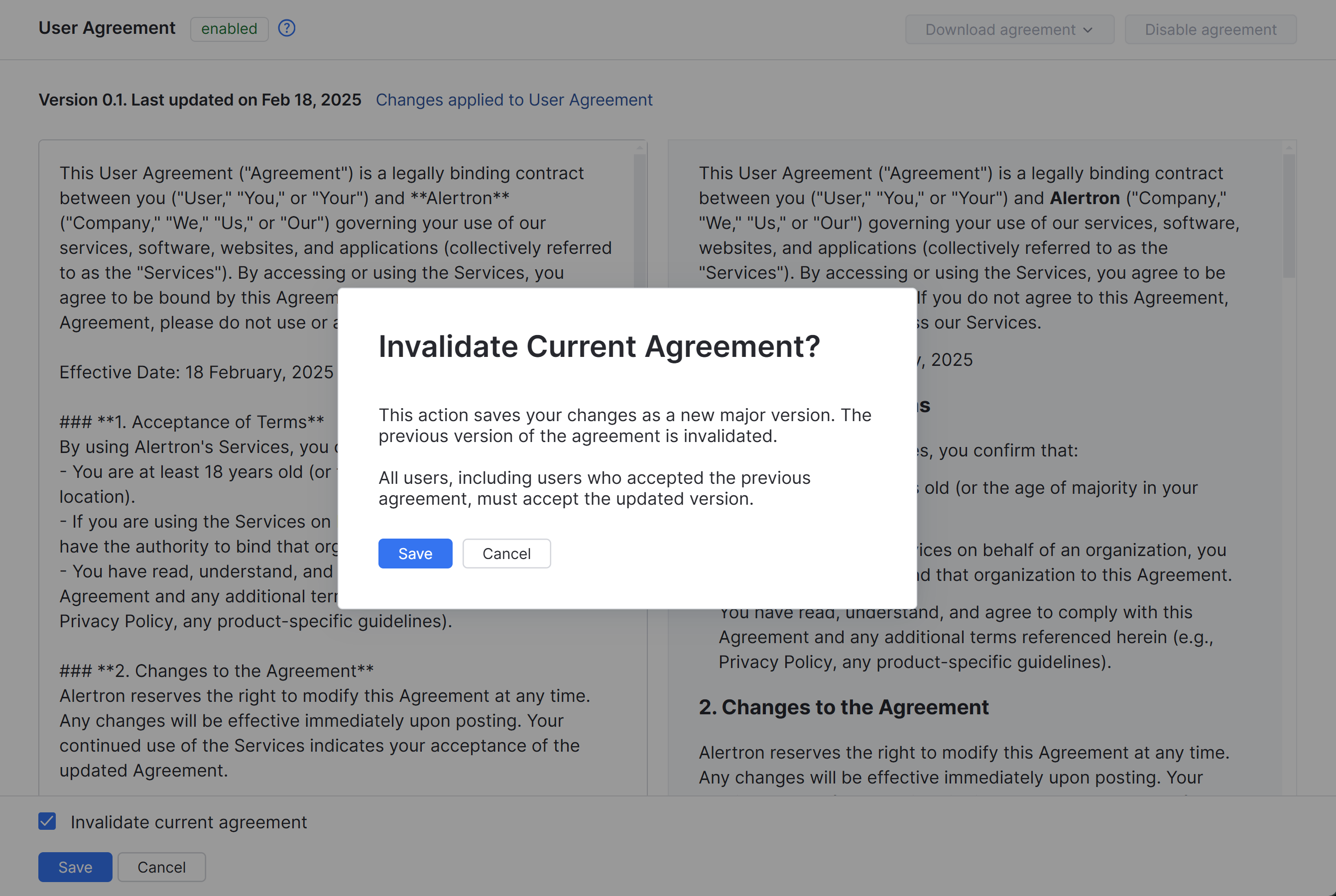 User agreement invalidate User agreement invalidate