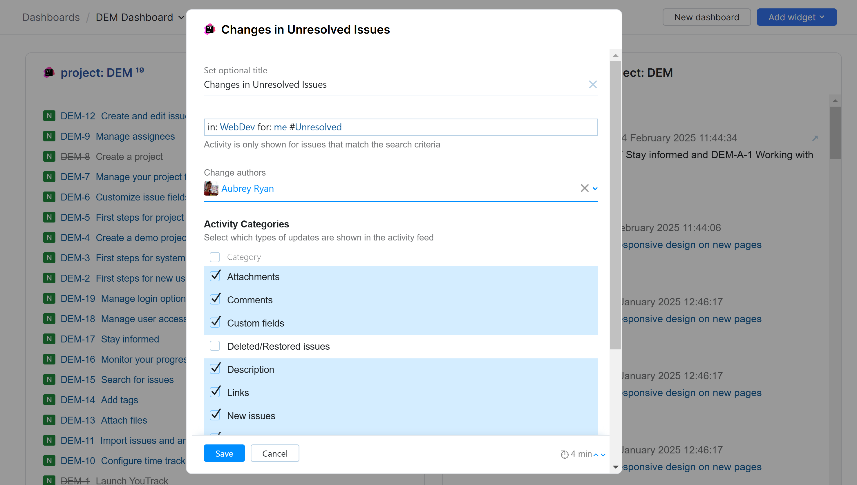 New widget configuration dialog New widget configuration dialog