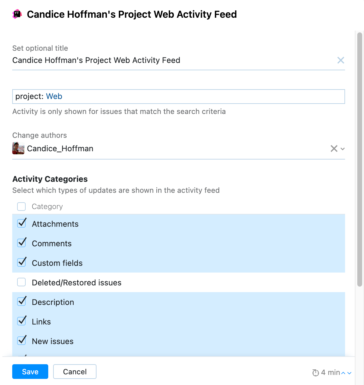 Activity Feed widget config example Activity Feed widget config example
