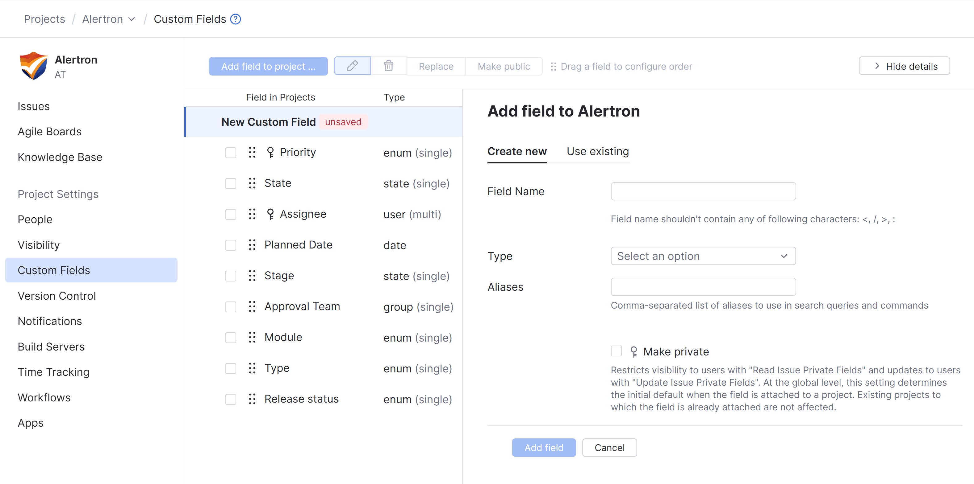 Add custom field to project Add custom field to project