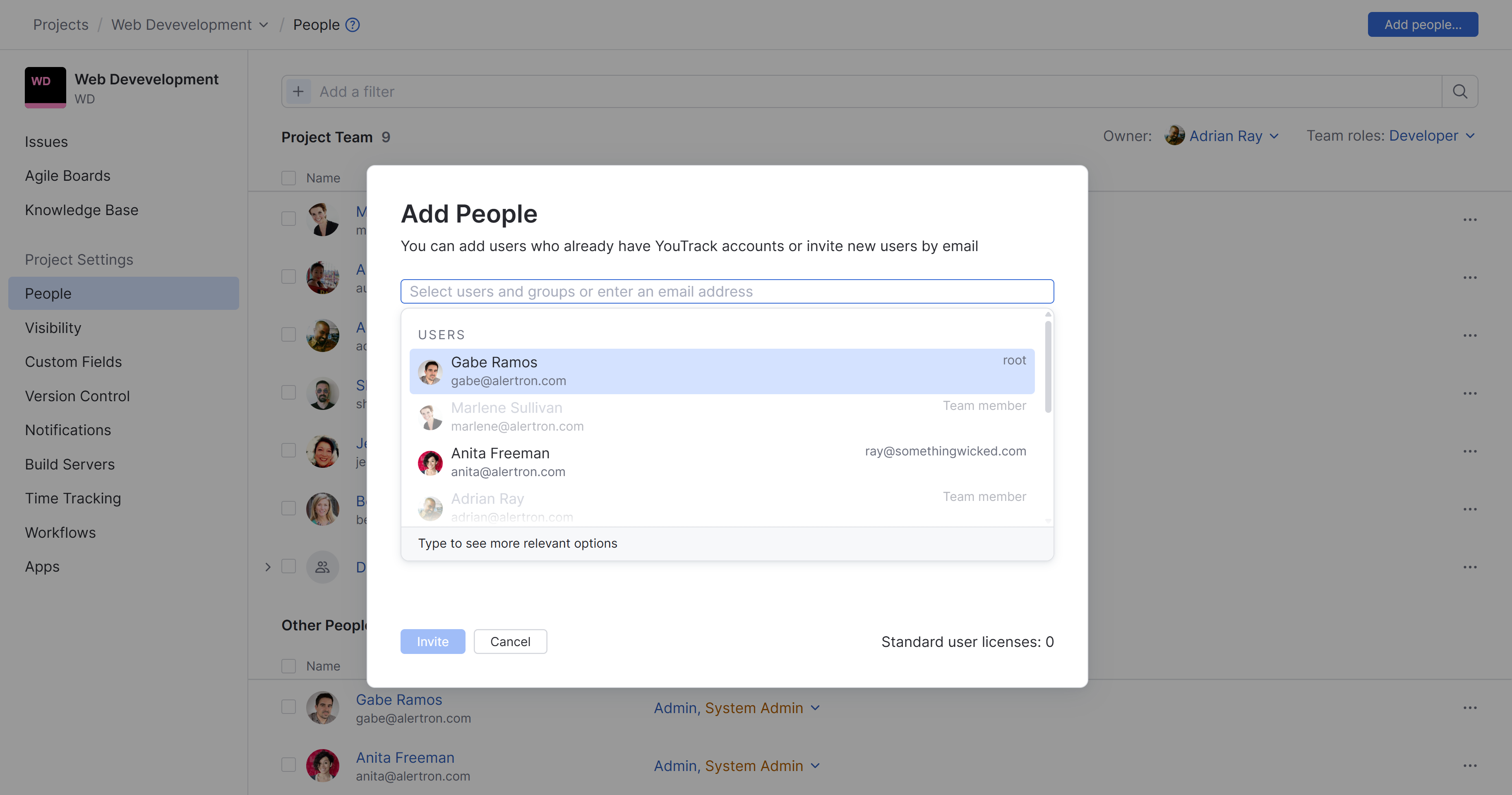 Options for adding users to a project team. Options for adding users to a project team.