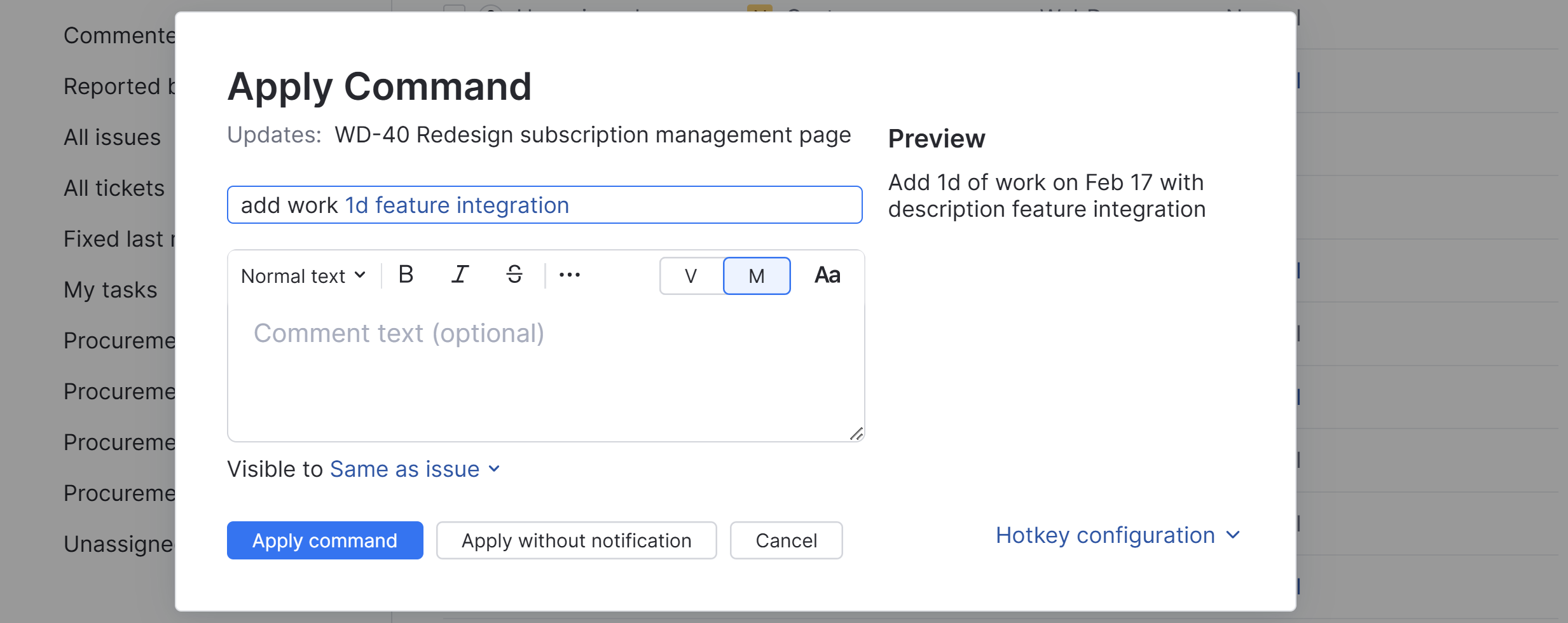 Add work item by command Add work item by command