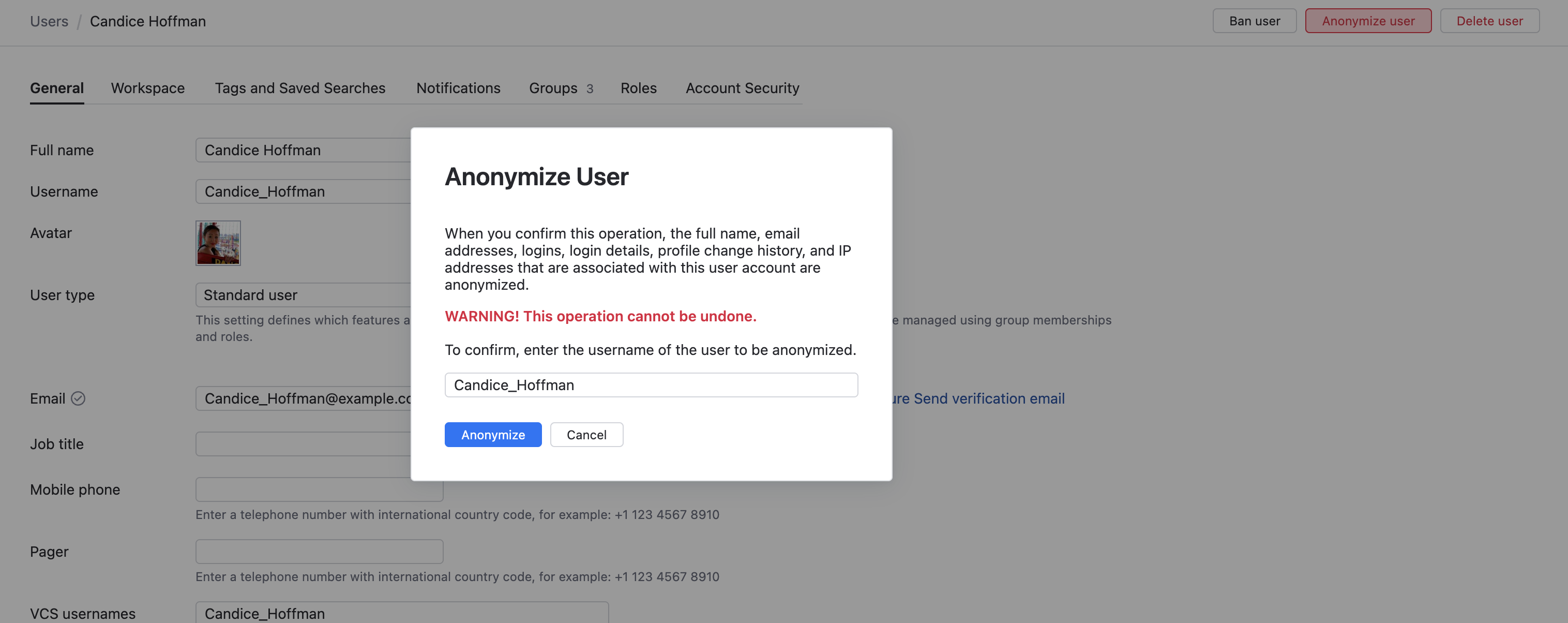 Anonymize user confirmation dialog Anonymize user confirmation dialog