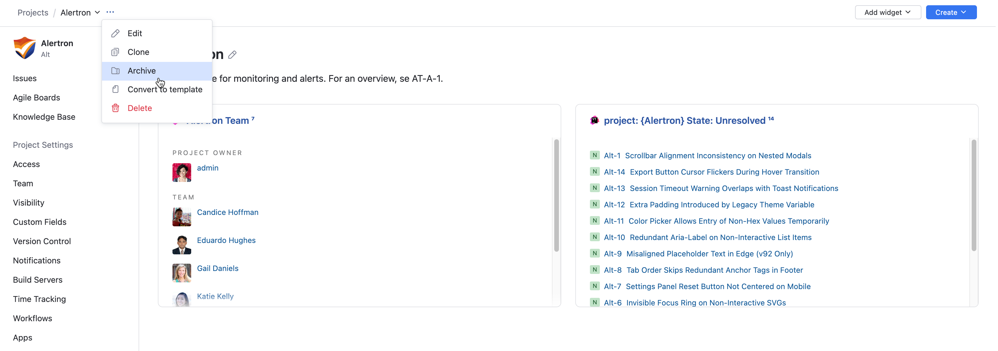 Archive project option. Archive project option.