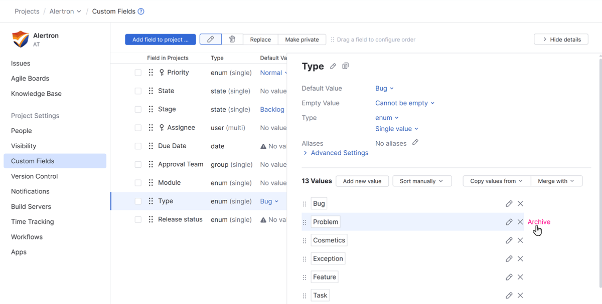 Archive link for a value in a custom field. Archive link for a value in a custom field.