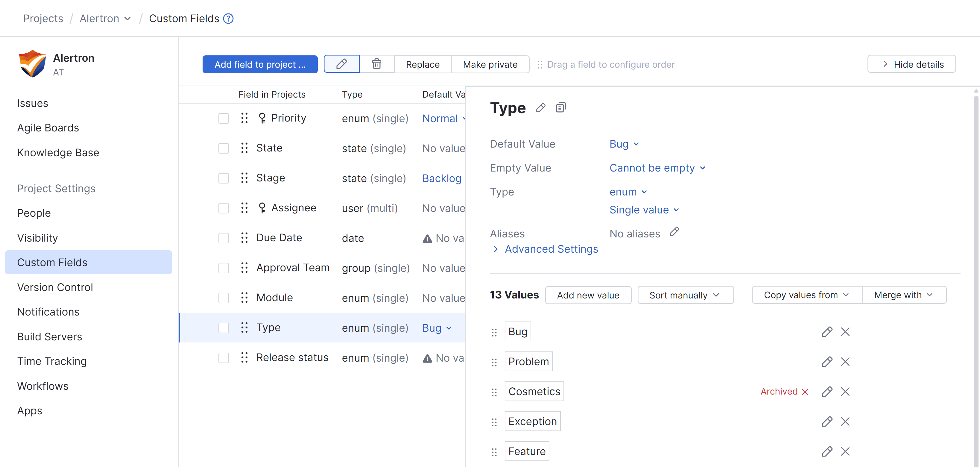 An archived value in a custom field. An archived value in a custom field.