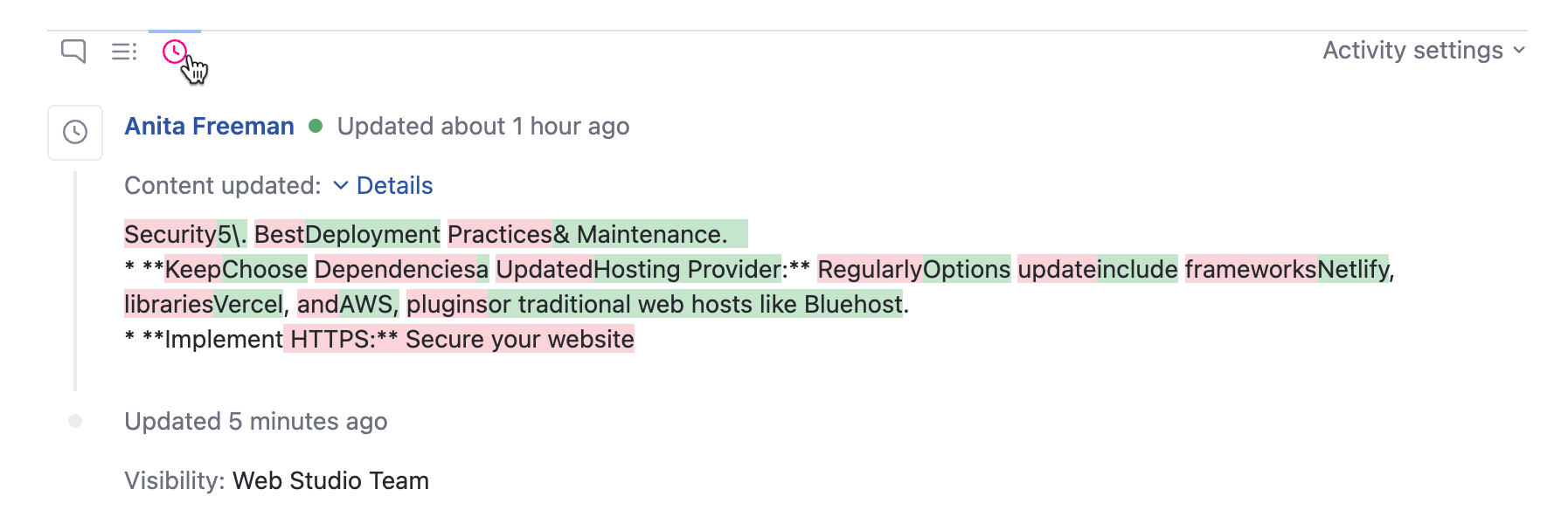 The activity stream for an article in the knowledge base. The activity stream for an article in the knowledge base.