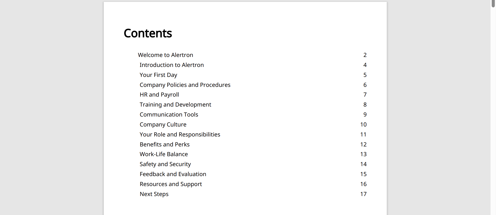 The Contents section in an exported article. The Contents section in an exported article.