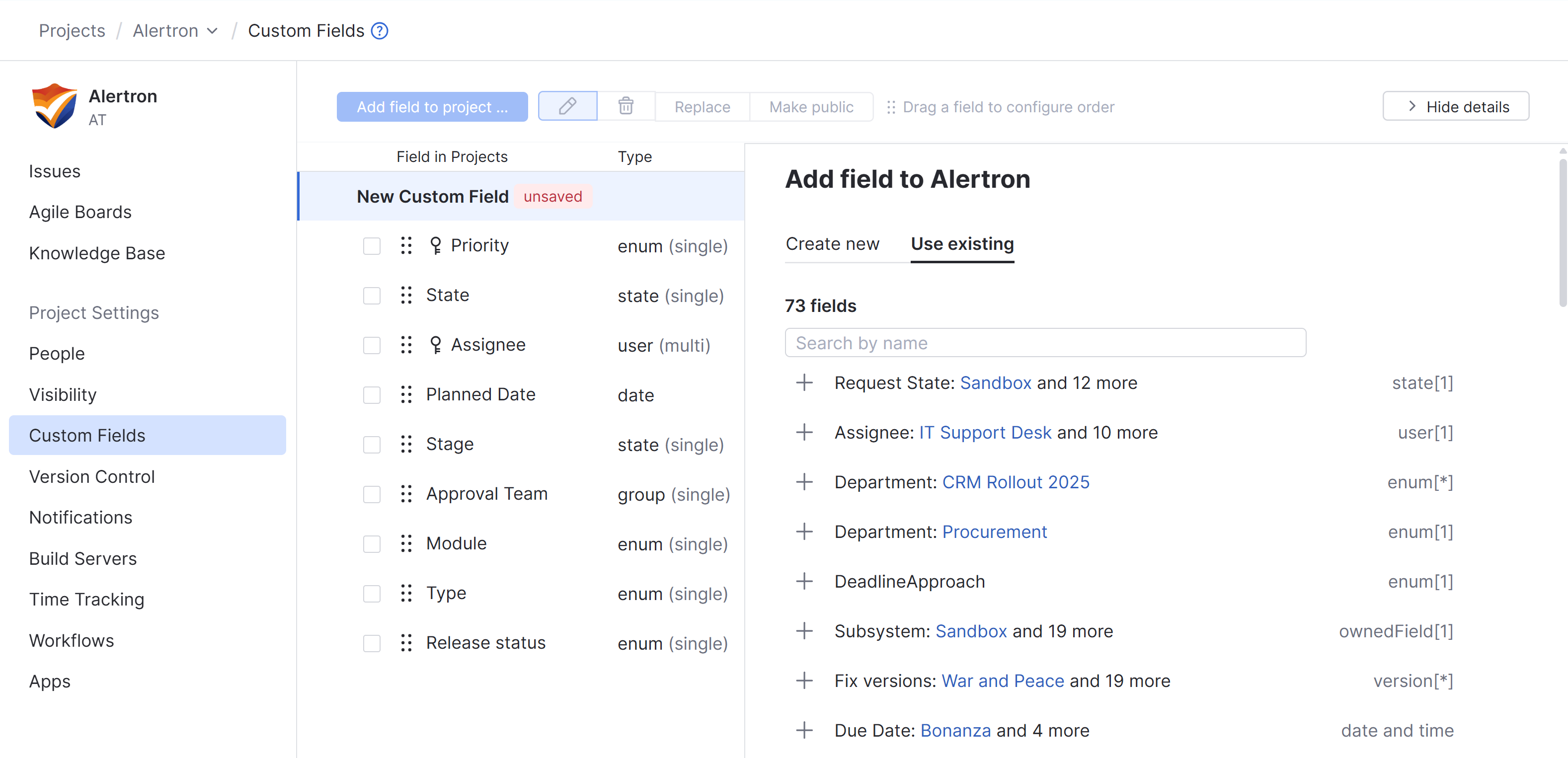 Attach exiting field to project Attach exiting field to project