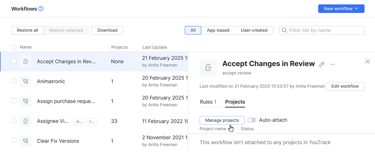 Attach workflow to selected projects. Attach workflow to selected projects.