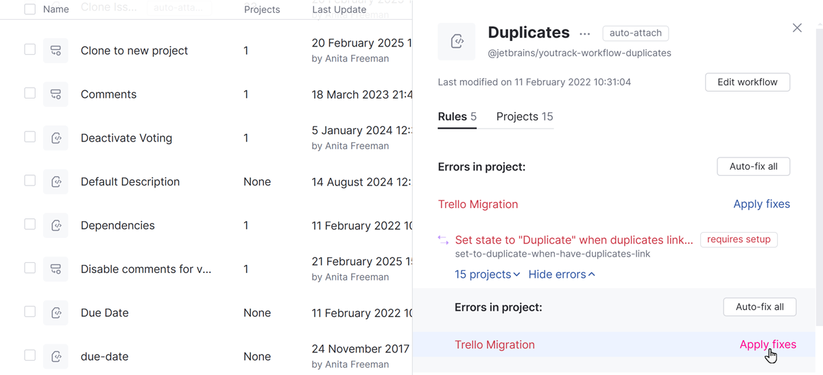 Attach workflows apply fixes. Attach workflows apply fixes.
