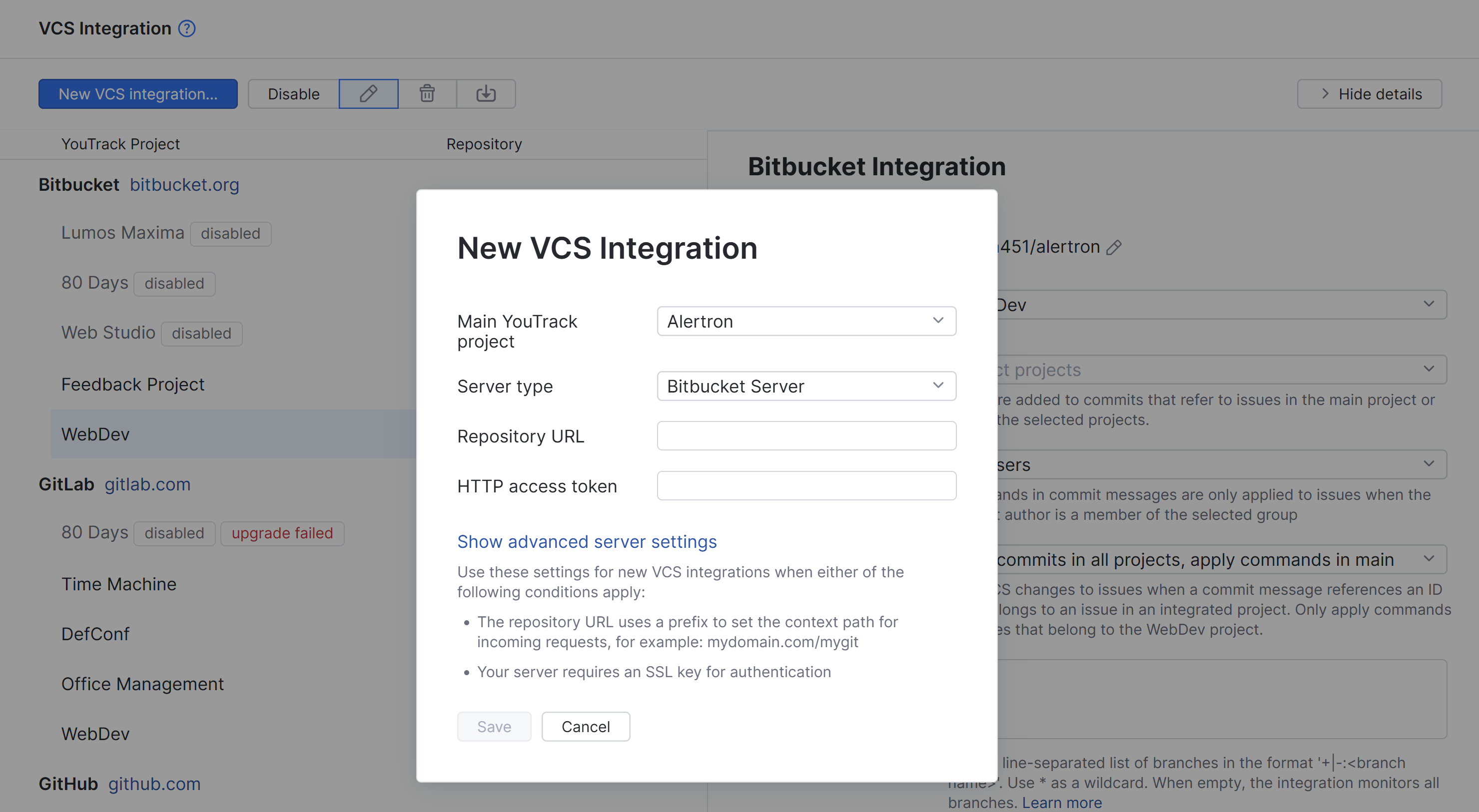 new Bitbucket Server VCS integration new Bitbucket Server VCS integration