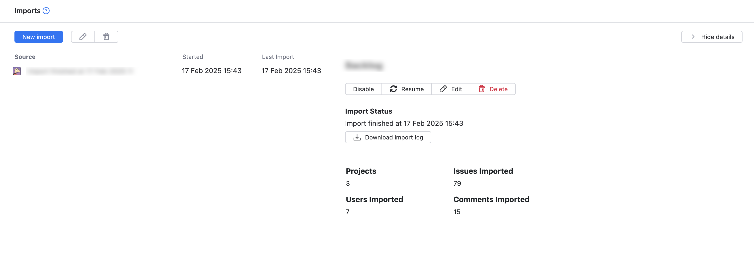 Import results Import results