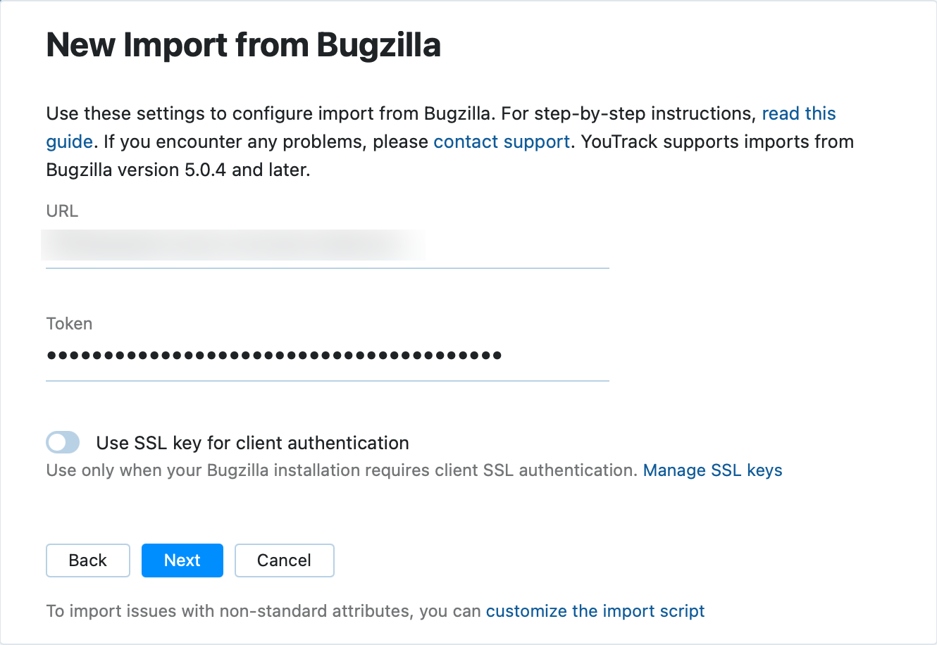 Bugzilla import: connection settings Bugzilla import: connection settings