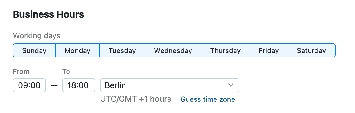 Business hours settings Business hours settings