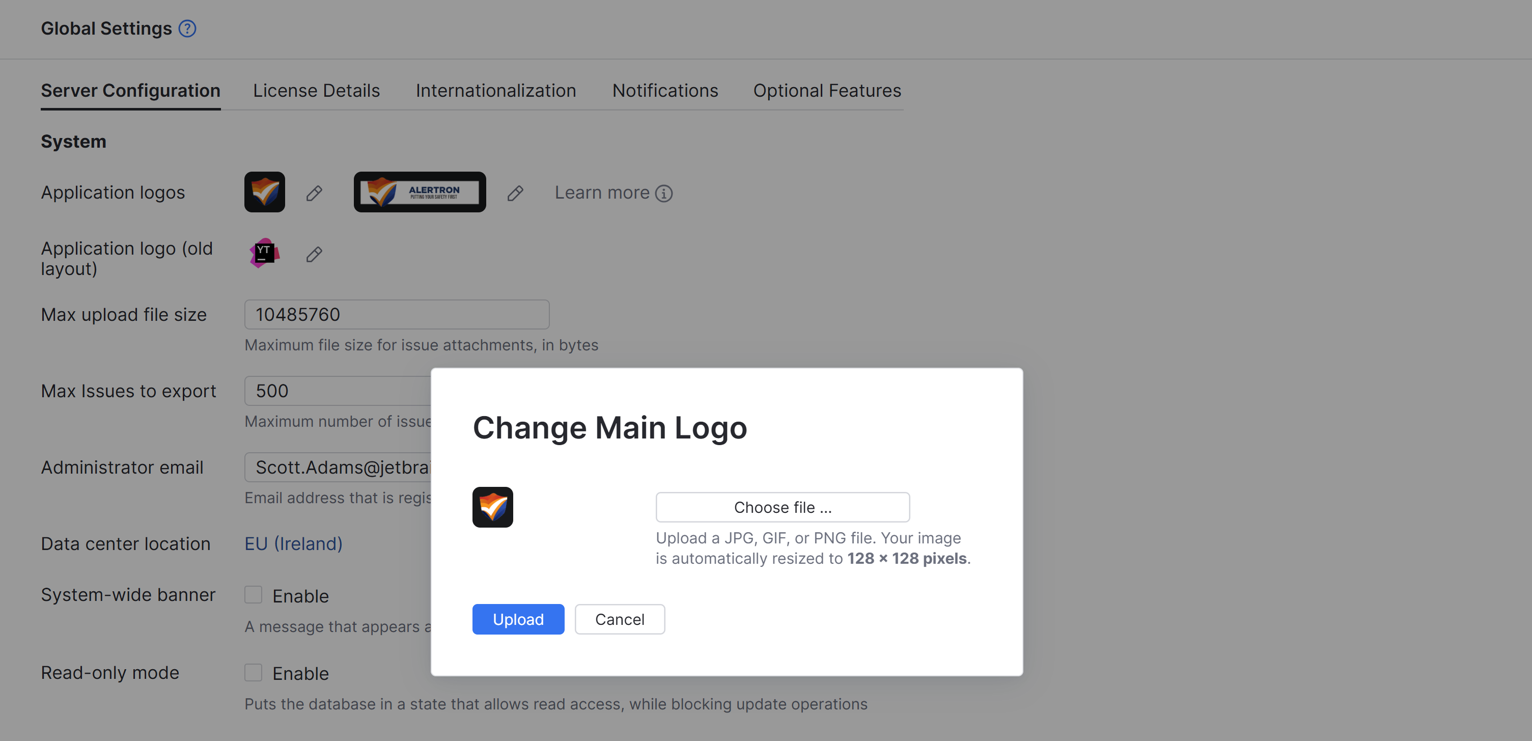 The Change Logo dialog. The Change Logo dialog.