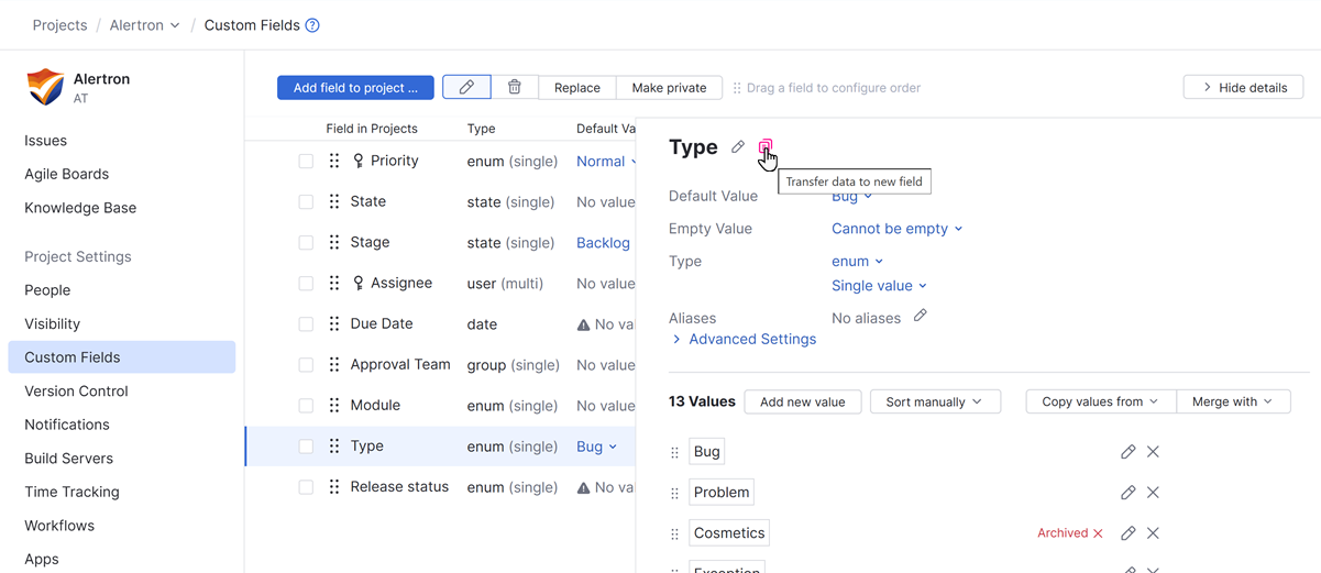 Transfer data to new field in a project. Transfer data to new field in a project.