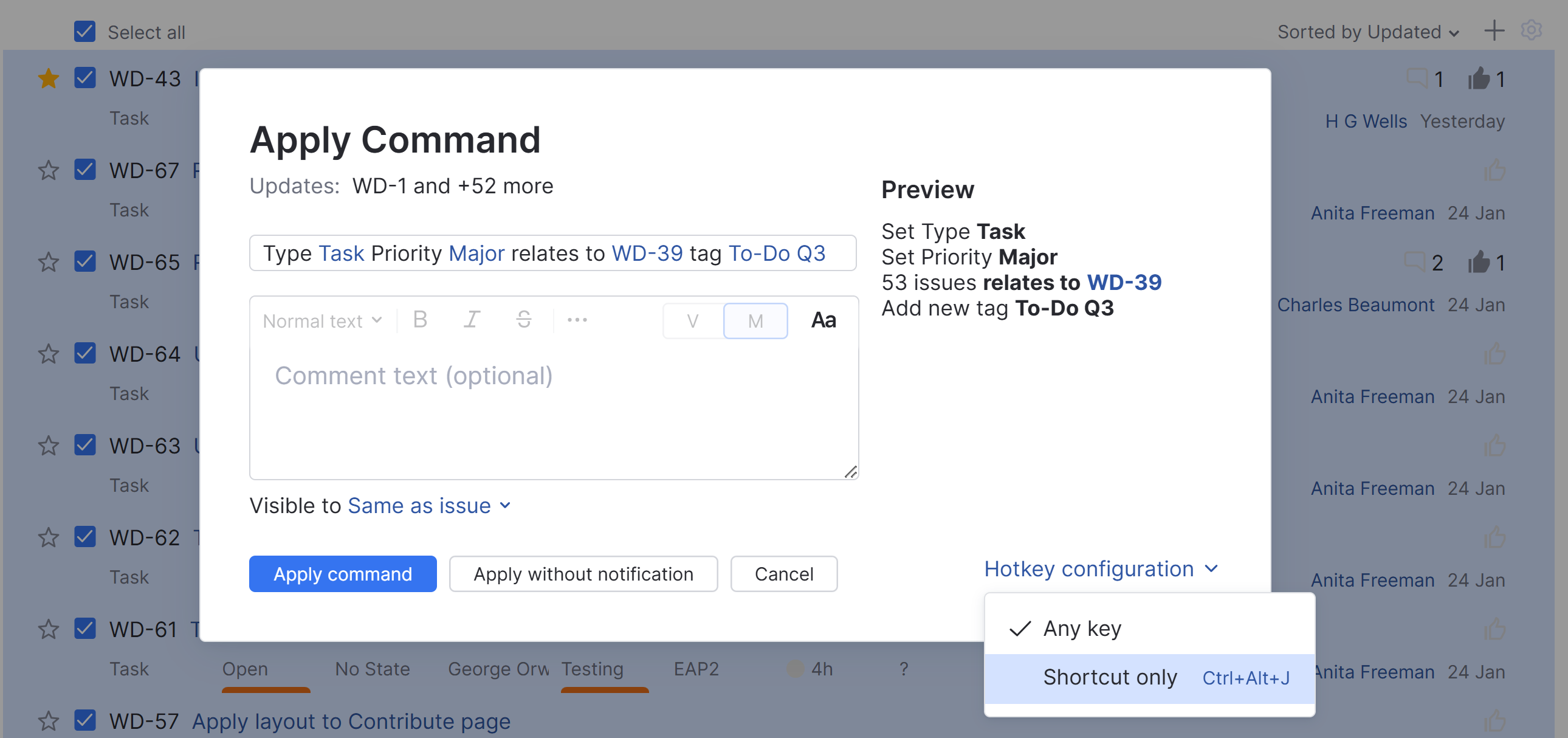 Hotkey configuration options for the Apply Command dialog. Hotkey configuration options for the Apply Command dialog.