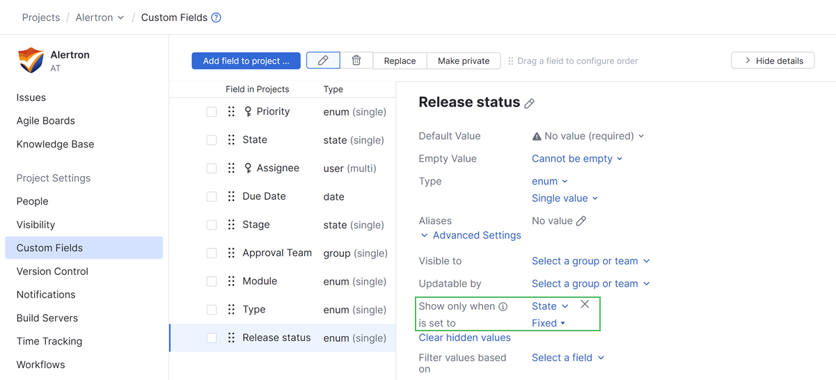Conditional custom field in project Conditional custom field in project