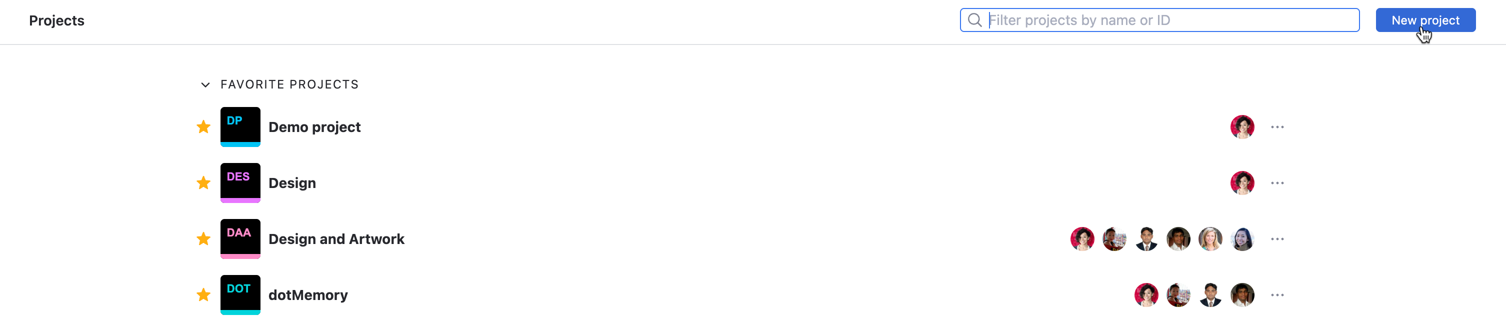 The Create Project button in the application header. The Create Project button in the application header.