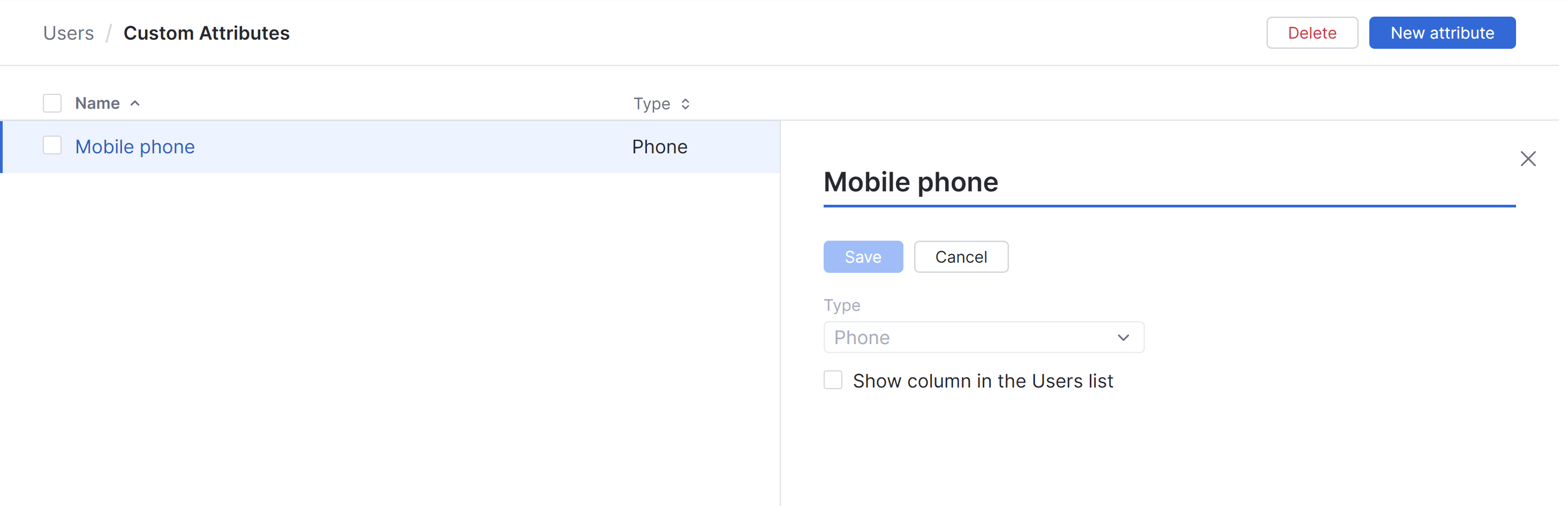 The detail page for a custom attribute. The detail page for a custom attribute.