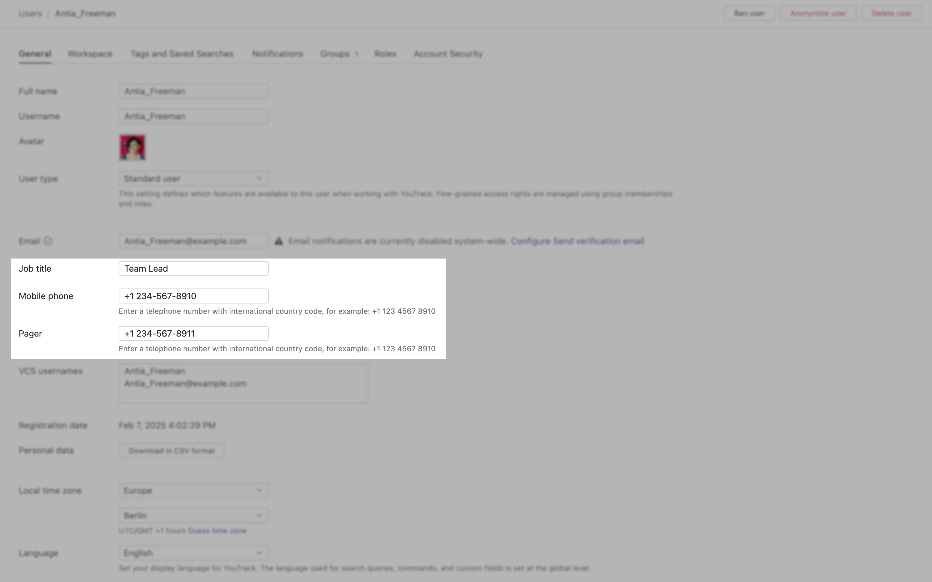 Custom attributes list in a user profile page. Custom attributes list in a user profile page.