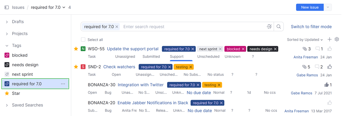 Select Saved Search or Tag Select Saved Search or Tag