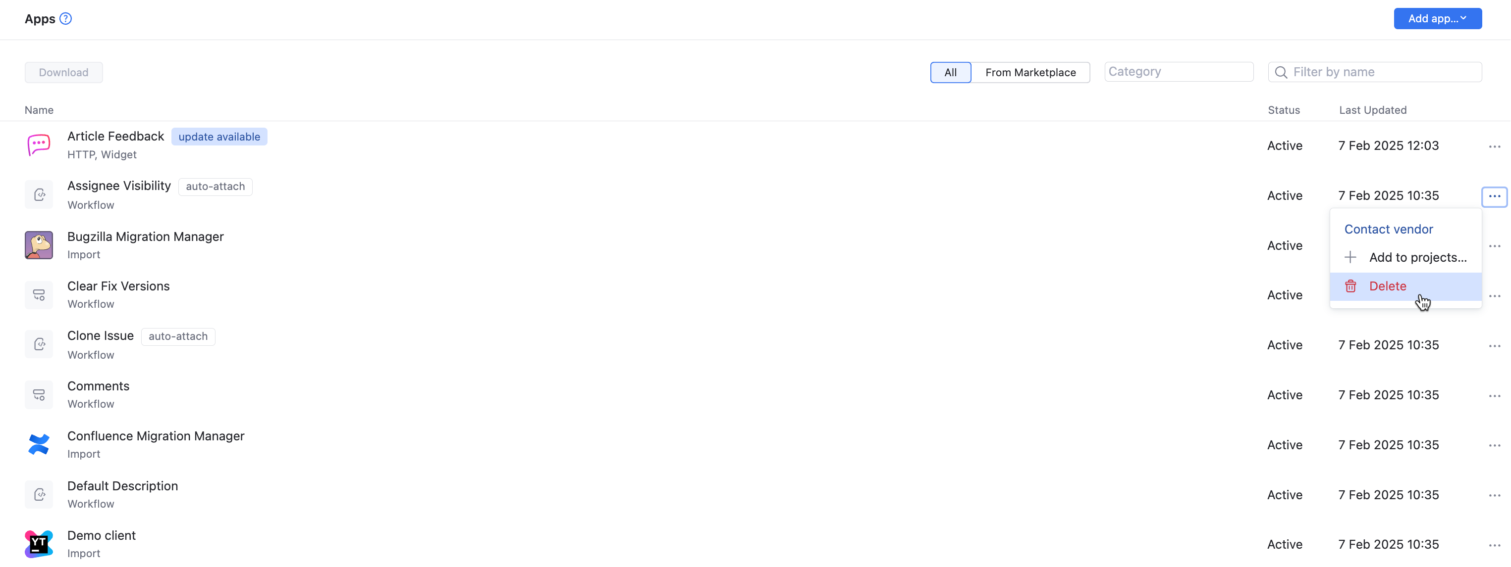 Delete custom app Delete custom app