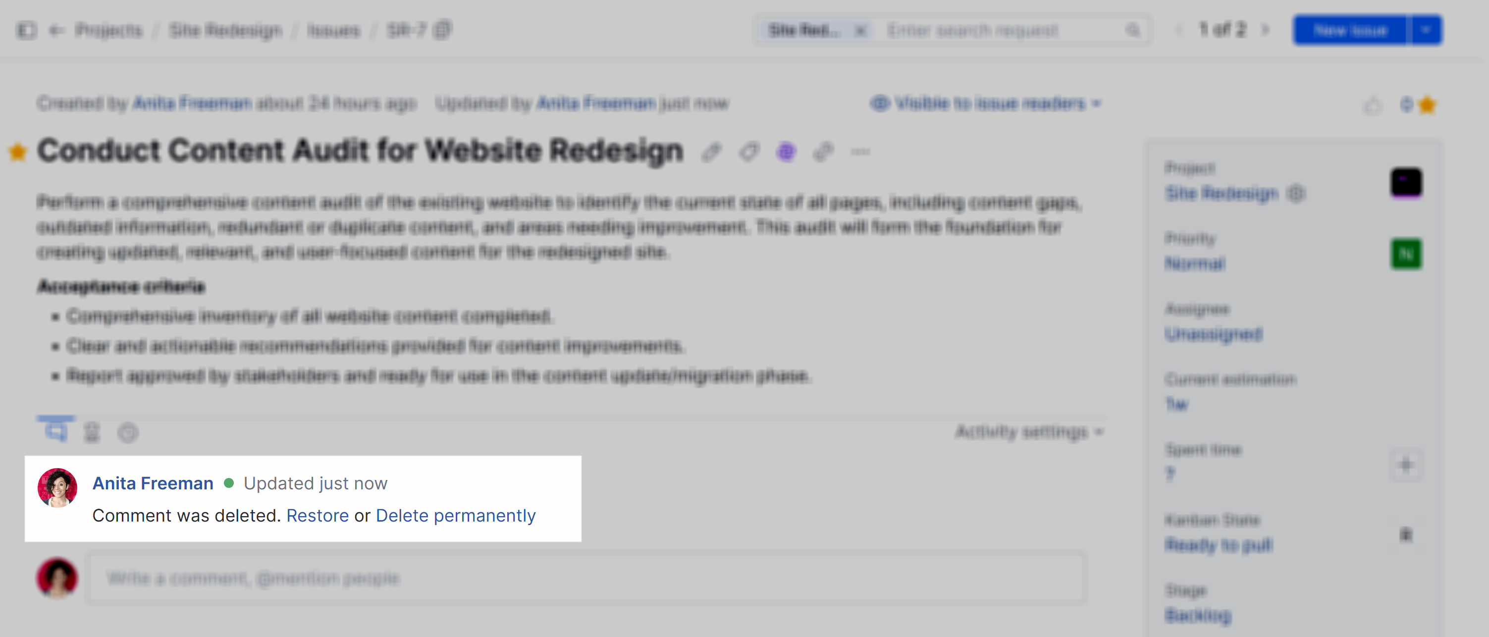 The placeholder for a deleted comment.