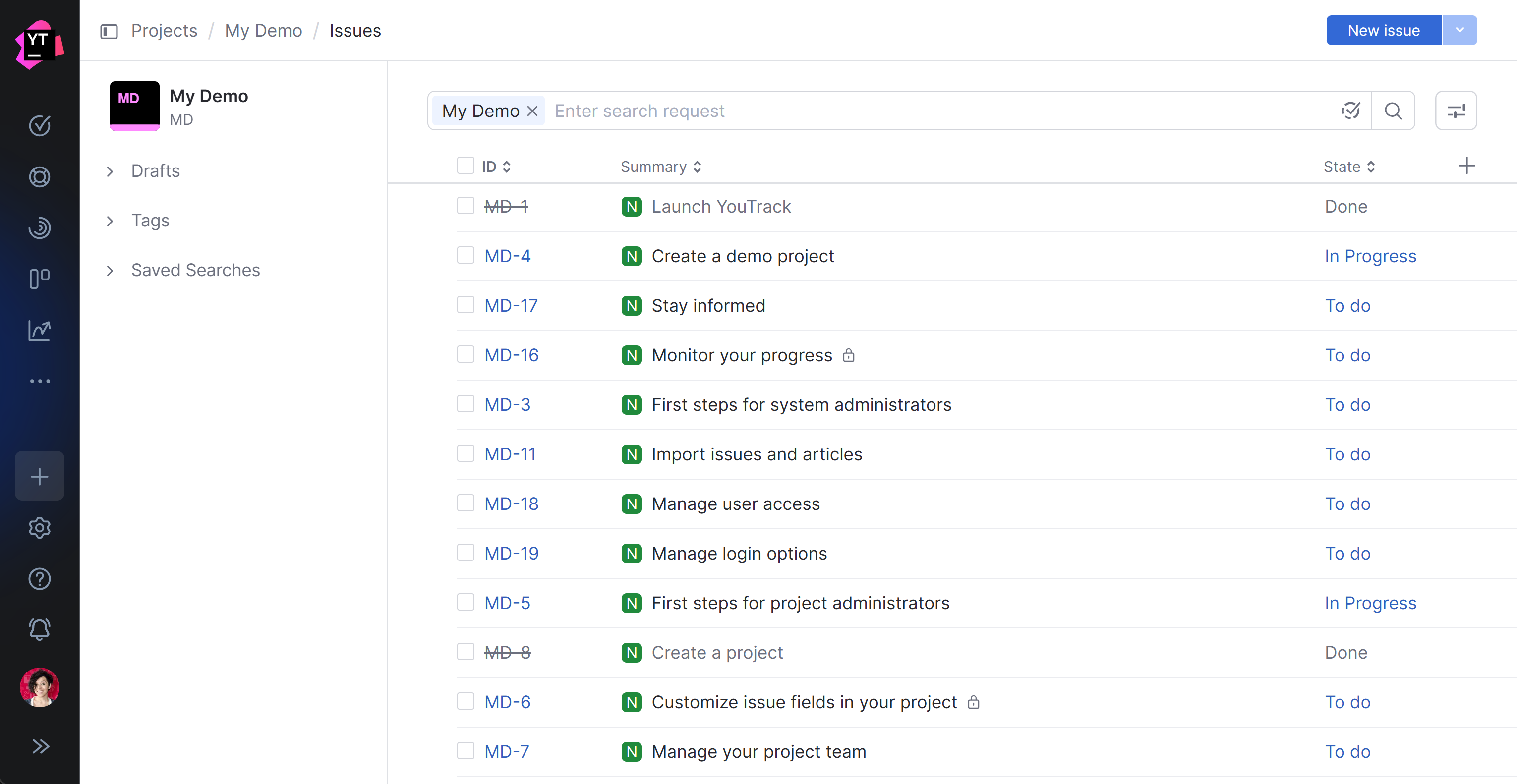 Issues in the demo project when accessed from the project overview page. Issues in the demo project when accessed from the project overview page.