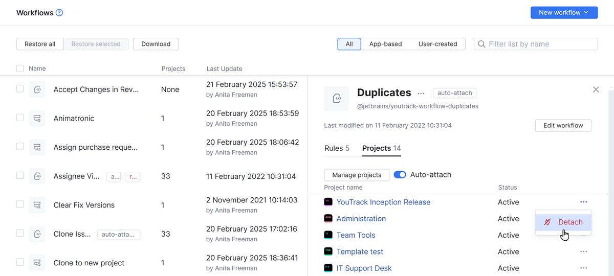 Detach workflow from project. Detach workflow from project.