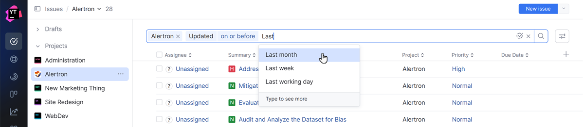 Issue filters in YouTrack. Issue filters in YouTrack.