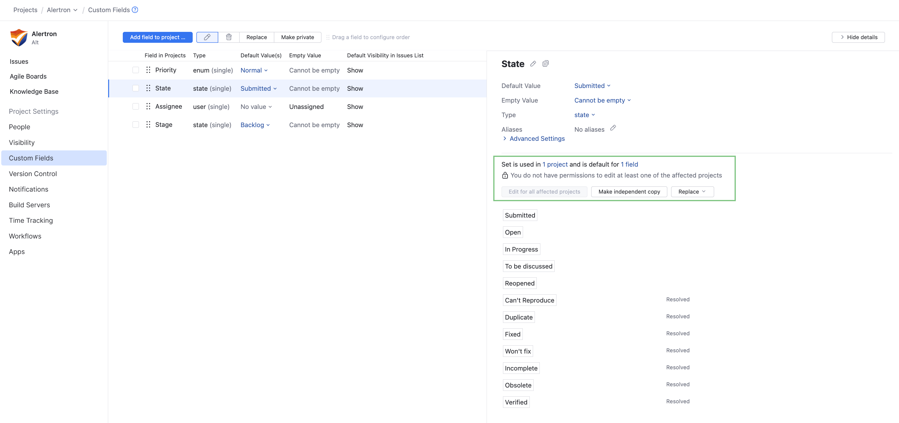Edit permissions for attached field Edit permissions for attached field