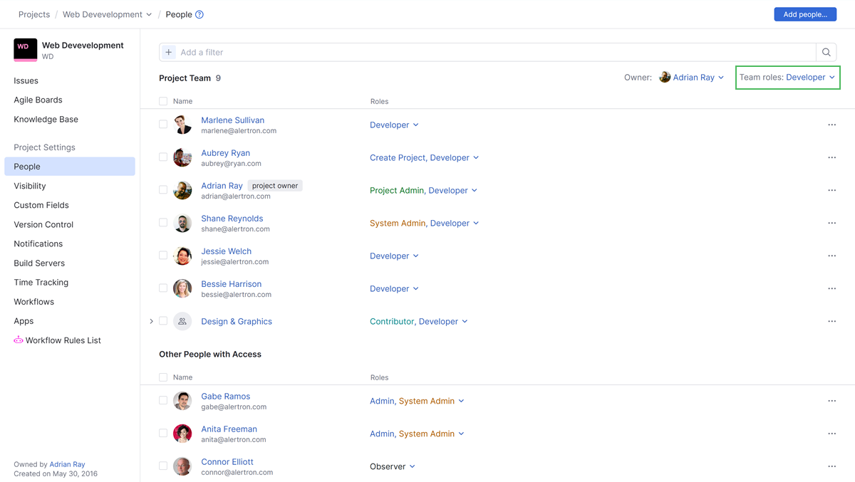 The option to update the role assigned to all project team members. The option to update the role assigned to all project team members.
