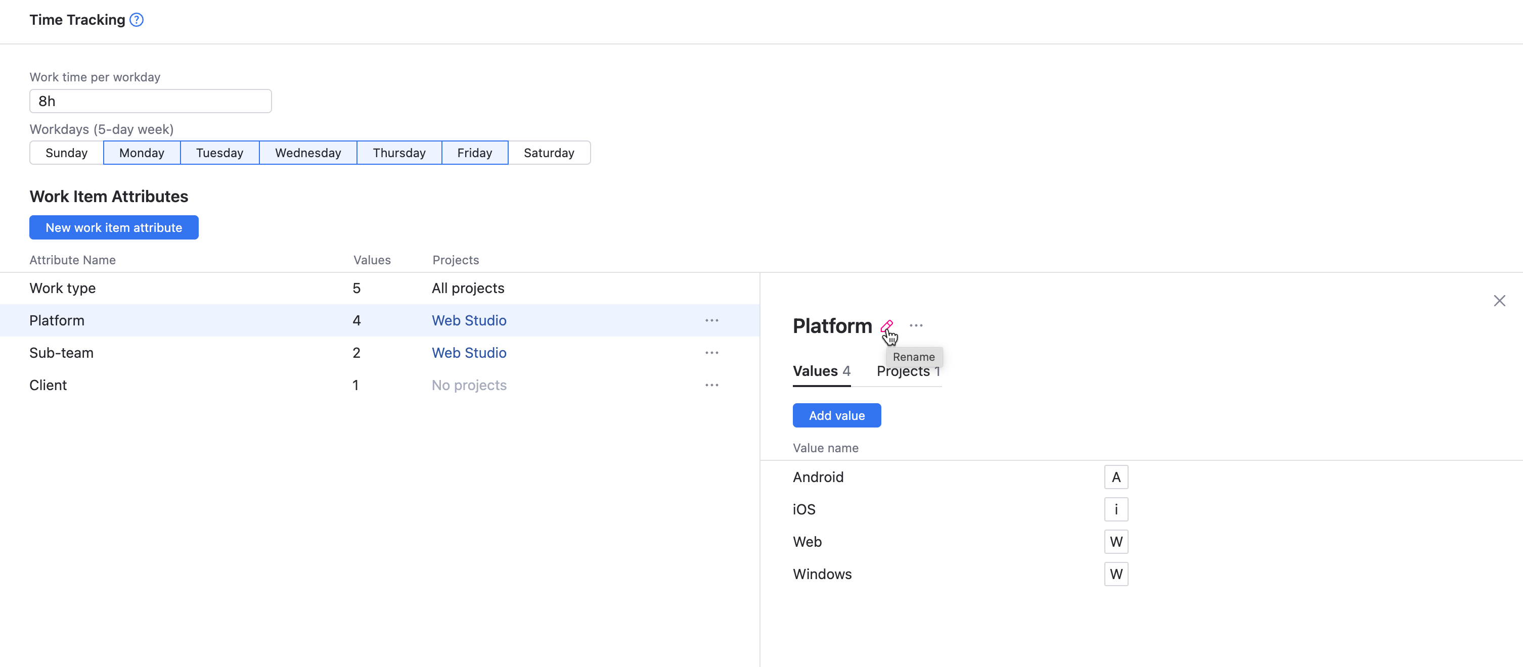 Options for updating a work item attribute. Options for updating a work item attribute.