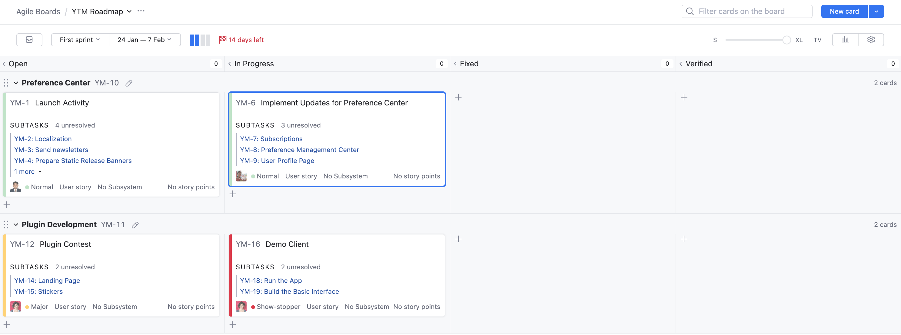 Epics agile board Epics agile board