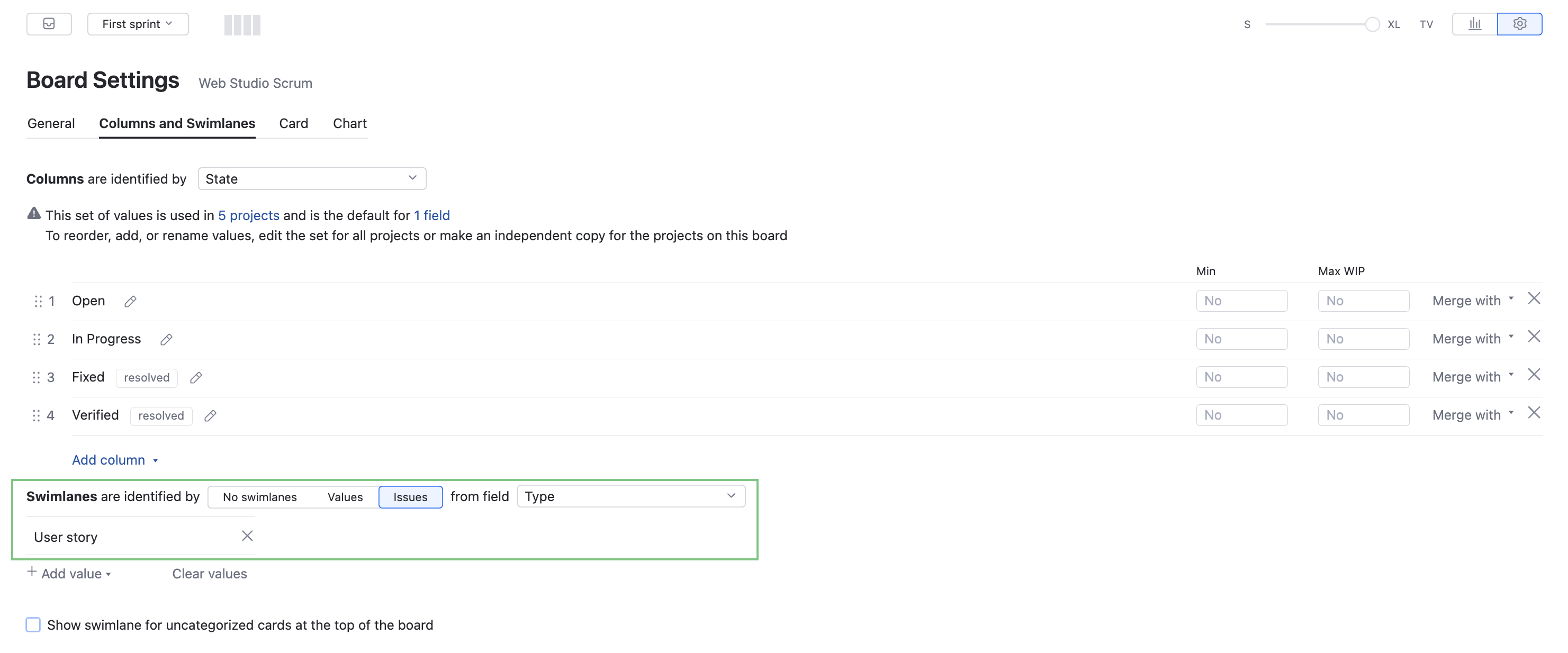 Epics board settings development Epics board settings development