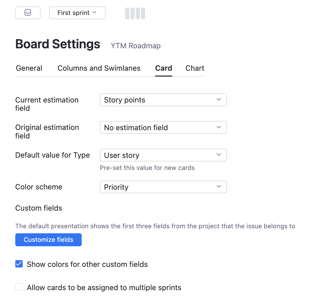 Epics card settings Epics card settings