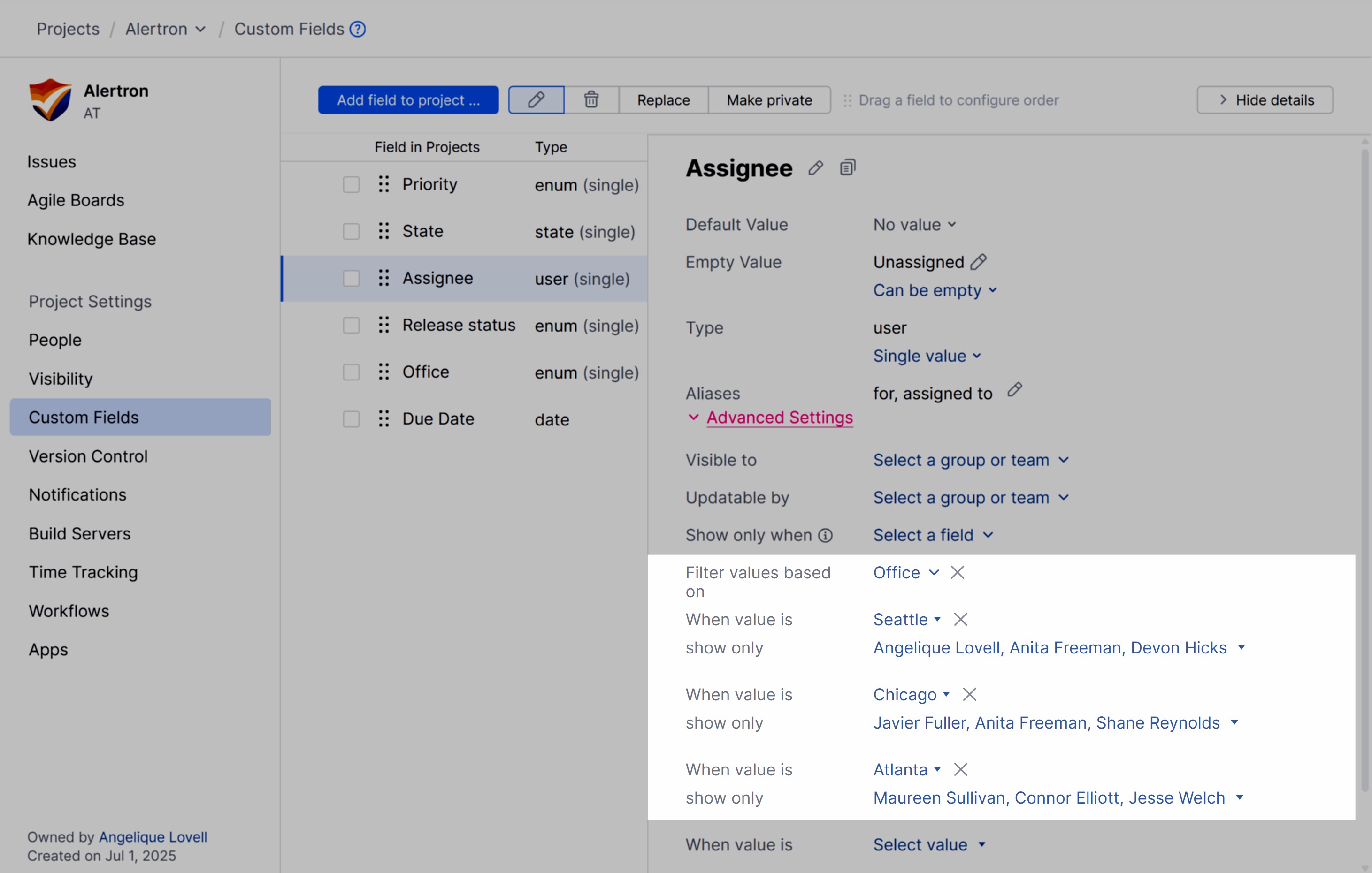 Filtering field values based on a dependent field. Filtering field values based on a dependent field.