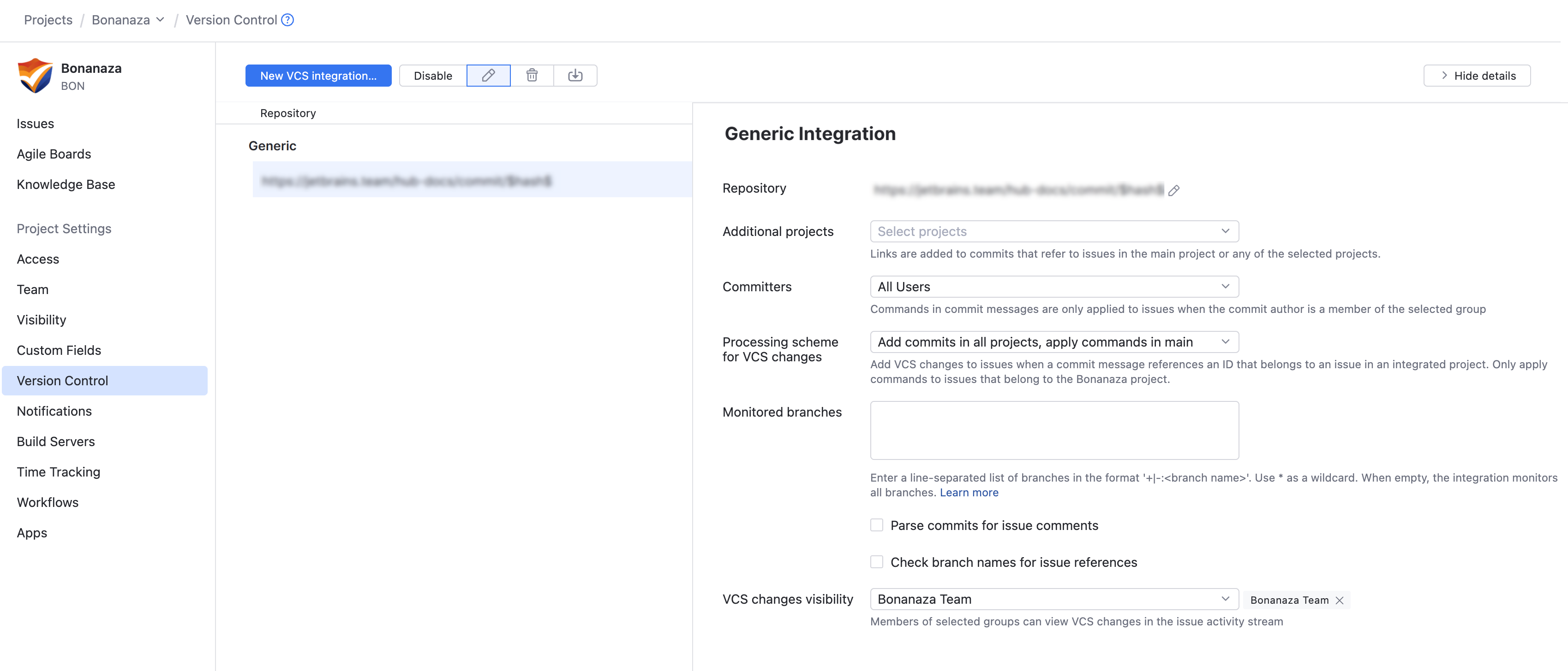 VCS integration settings VCS integration settings