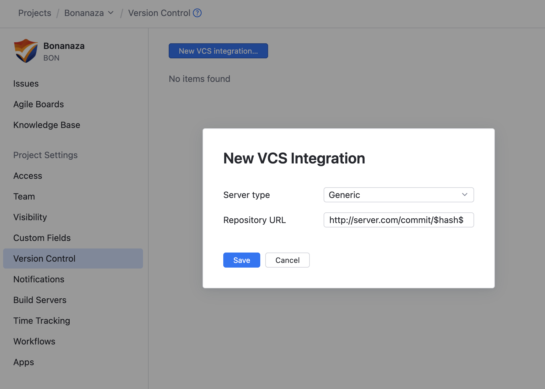 VCS integration settings VCS integration settings
