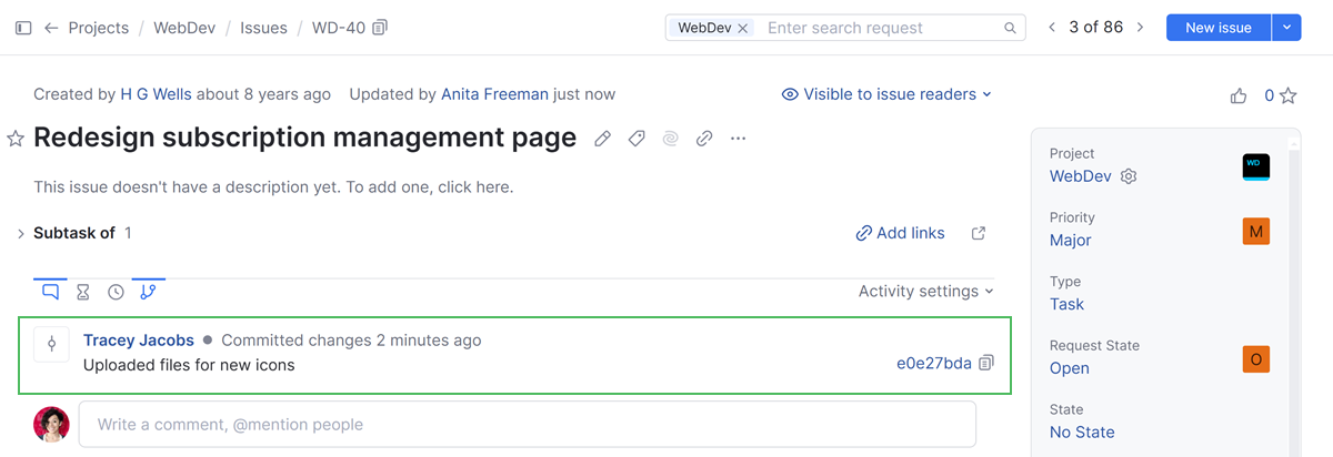 Commits are displayed in the activity feed Commits are displayed in the activity feed